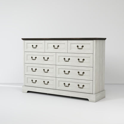 Dresser Farmhouse 9-Drawer Antique Gray MDF Brass Handles 55.1x37.2 In