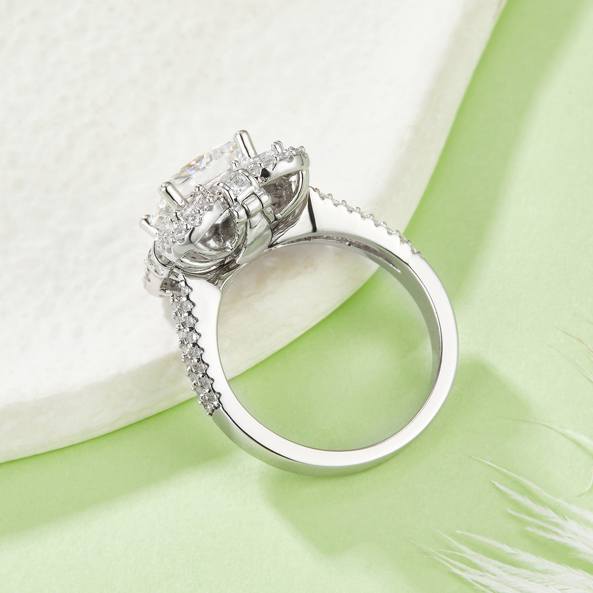 S925 Sterling Silver 2ct Princess Cut Moissanite Ring, D-VVS1 Cluster Halo With Split Shank, Platinum Plated US Sizes 5-9, GRA Certificate Gift Box