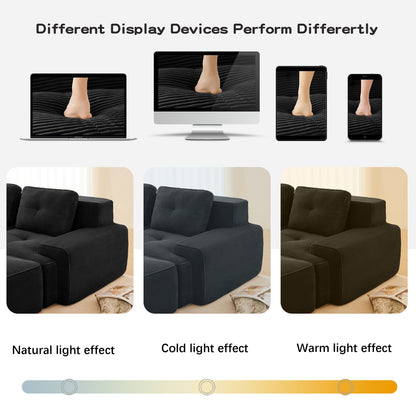 Sectional Sofa Modular Corduroy Black 3 Seat Tufted No Assembly