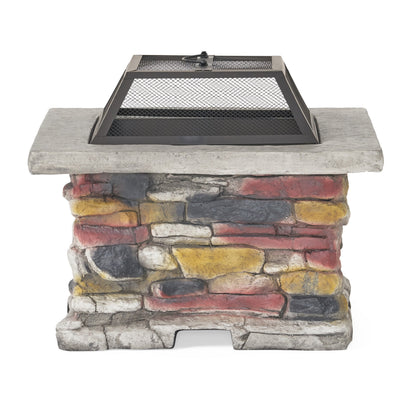 28' Outdoor Wood Burning Magnesium Oxide Fire Pit with Lid, Stone Gray