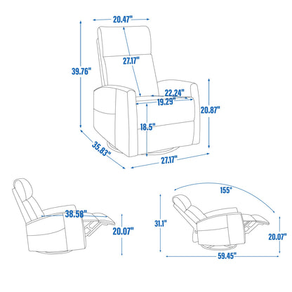 Recliner Chair Swivel Rocker Polyester Brown 360 Degree Heat Massage 155