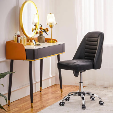 Armless PU Leather Office Chair Adjustable Height Black