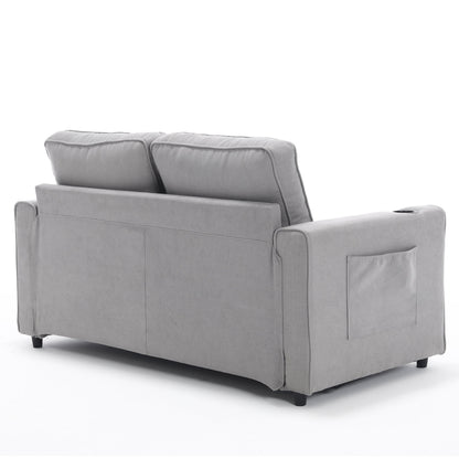 3-in-1 Sofa Bed Futon Tufted Pull-Out Sleeper 55" Light Gray