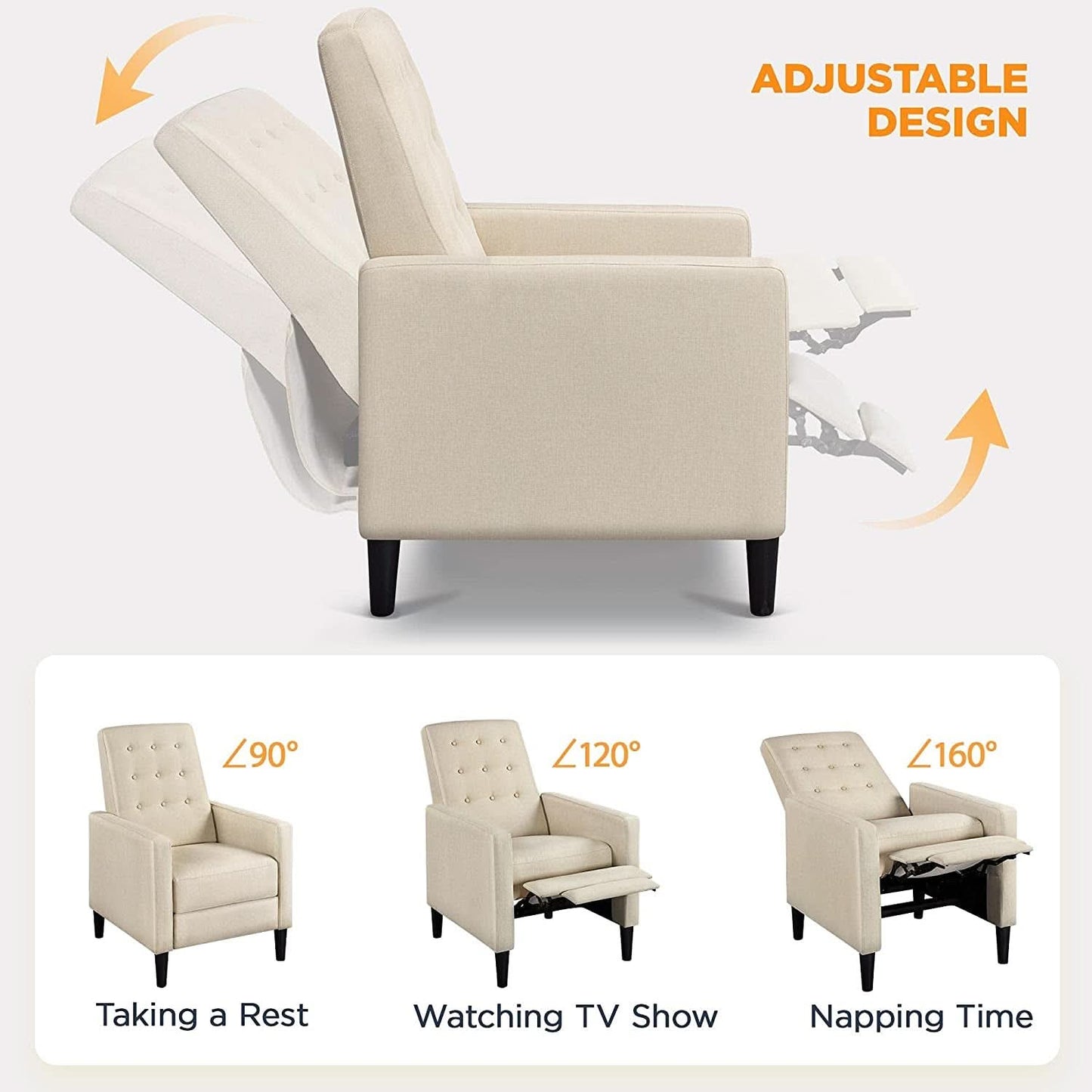Fabric Recliner Chair Mid Century Modern With Durable Polyester Upholstery