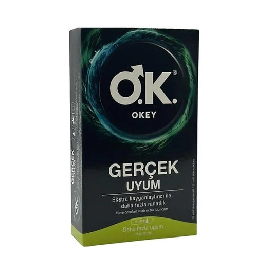 Okey Condoms - Ger�ek Uyum Lubricated for Comfort & Safety - Pack of 10