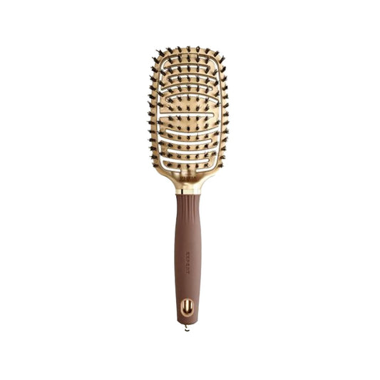 Olivia Garden Expert Care Flex Boar Bristles Gold Brown Hair Brush for Gentle Hair Care & Styling
