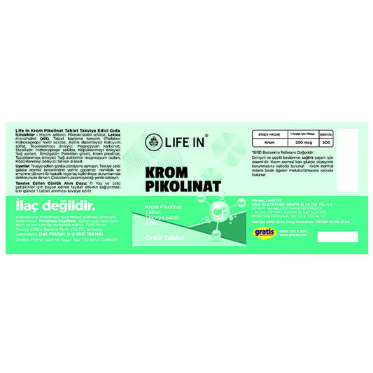 Life In Krom Pikolinat Chromium Picolinate Supplement for Macro Nutrient Metabolism - 60 Tablets