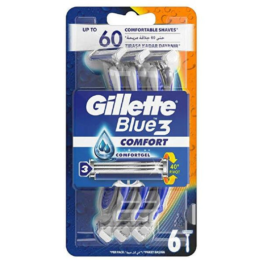 Gillette Disposable Razor for Men - Blue3 Comfort Shaving, Advanced Lubricating Strip, Pivoting Head - Male Grooming Essentials