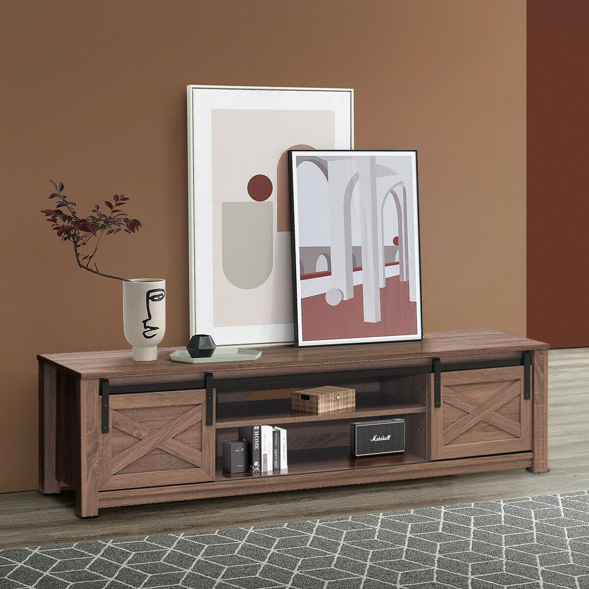 65 Inch Flat Sliding Barn Door TV Stand
