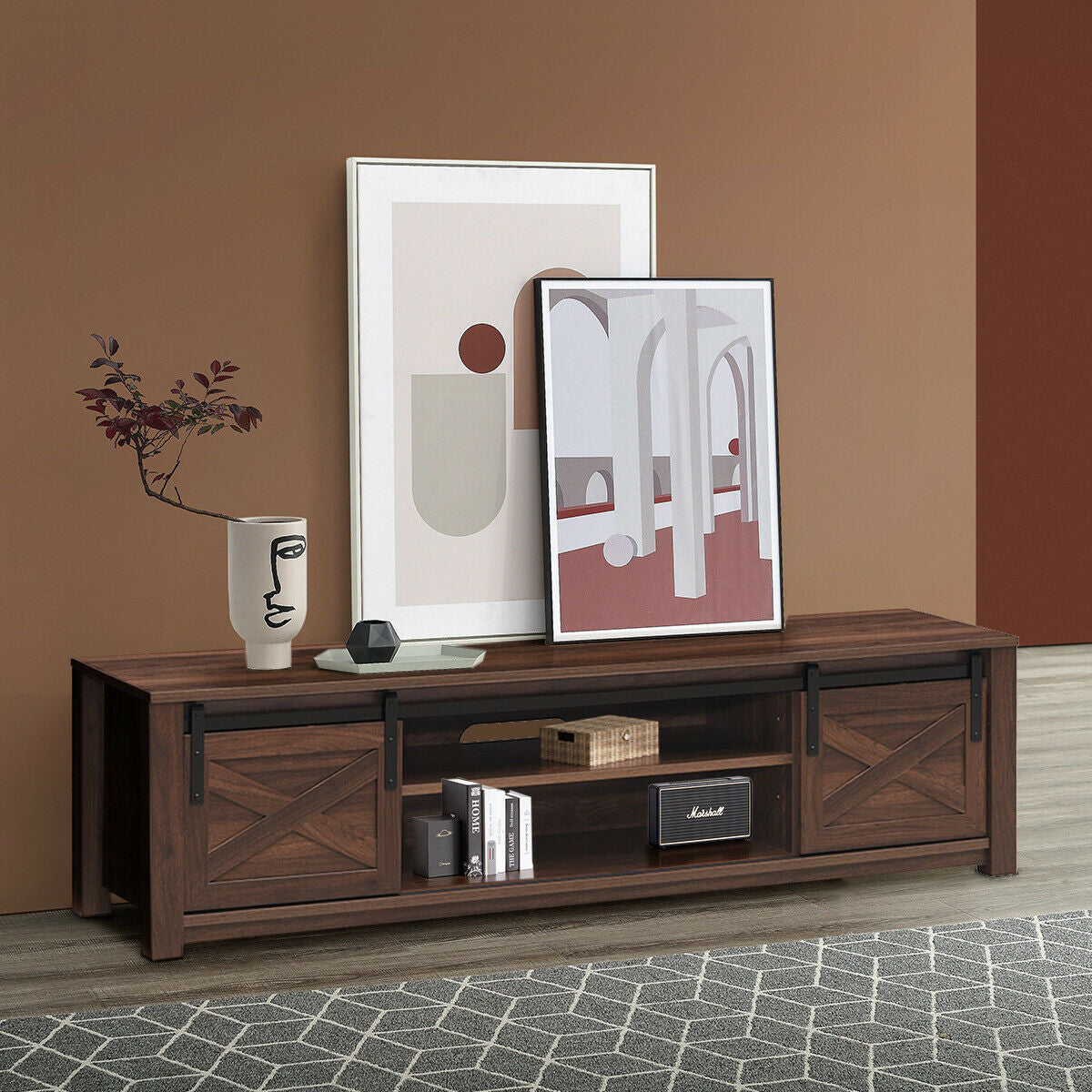 65 Inch Flat Sliding Barn Door TV Stand