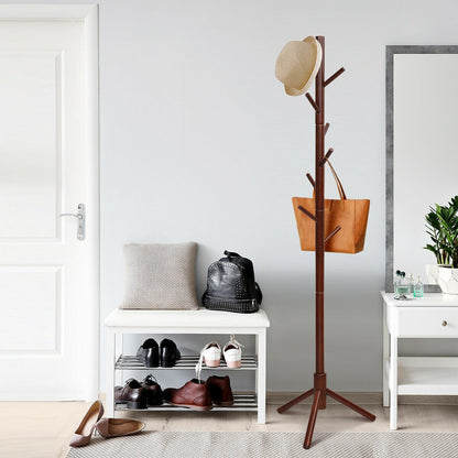 2 Heights Wooden Coat Rack with 8 Hooks
