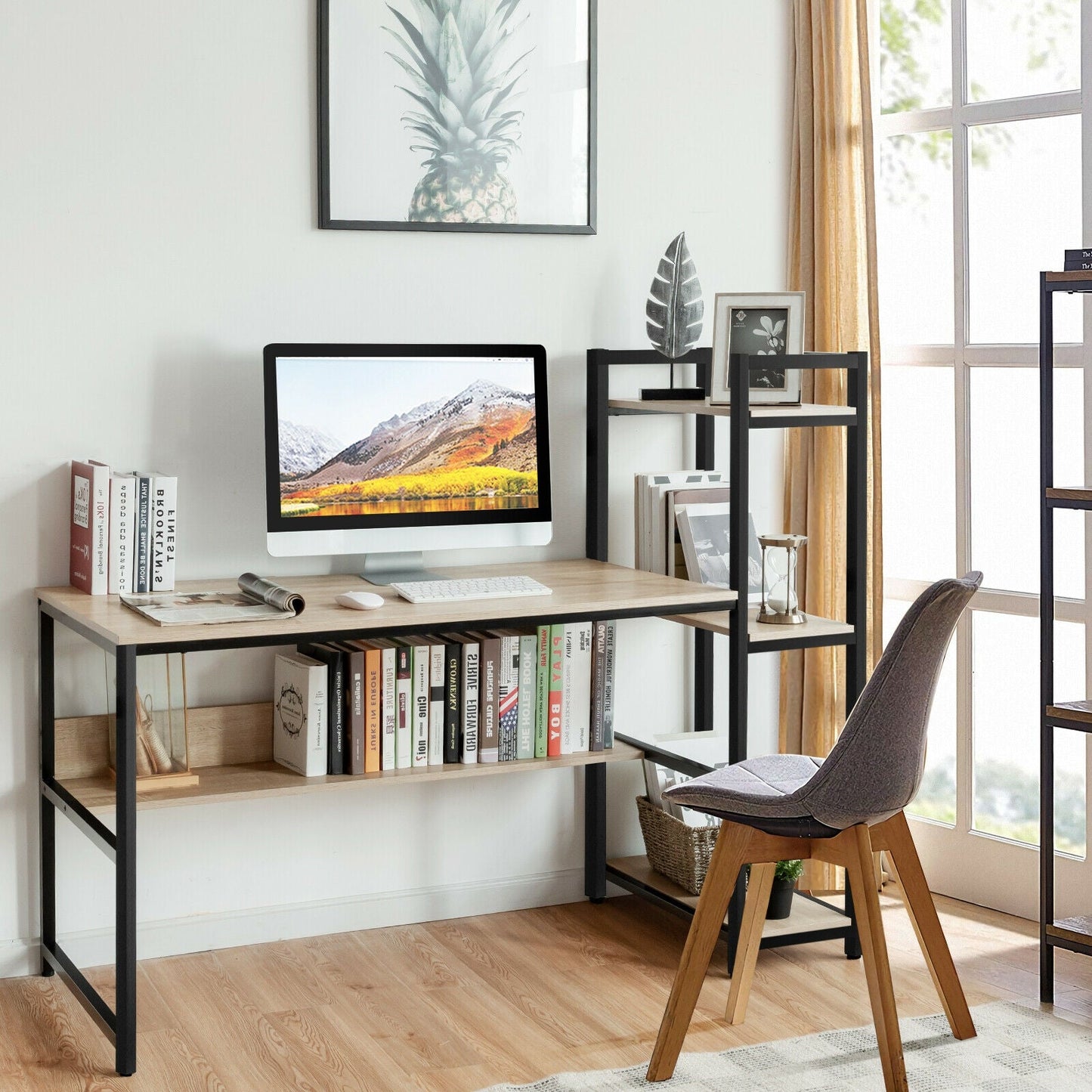 59-Inch Computer Desk Home Office Workstation 4-Tier Storage Shelves