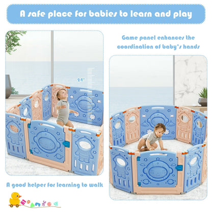 18-Panel Foldable Baby Playpen Kids Activity Center with Lockable Door