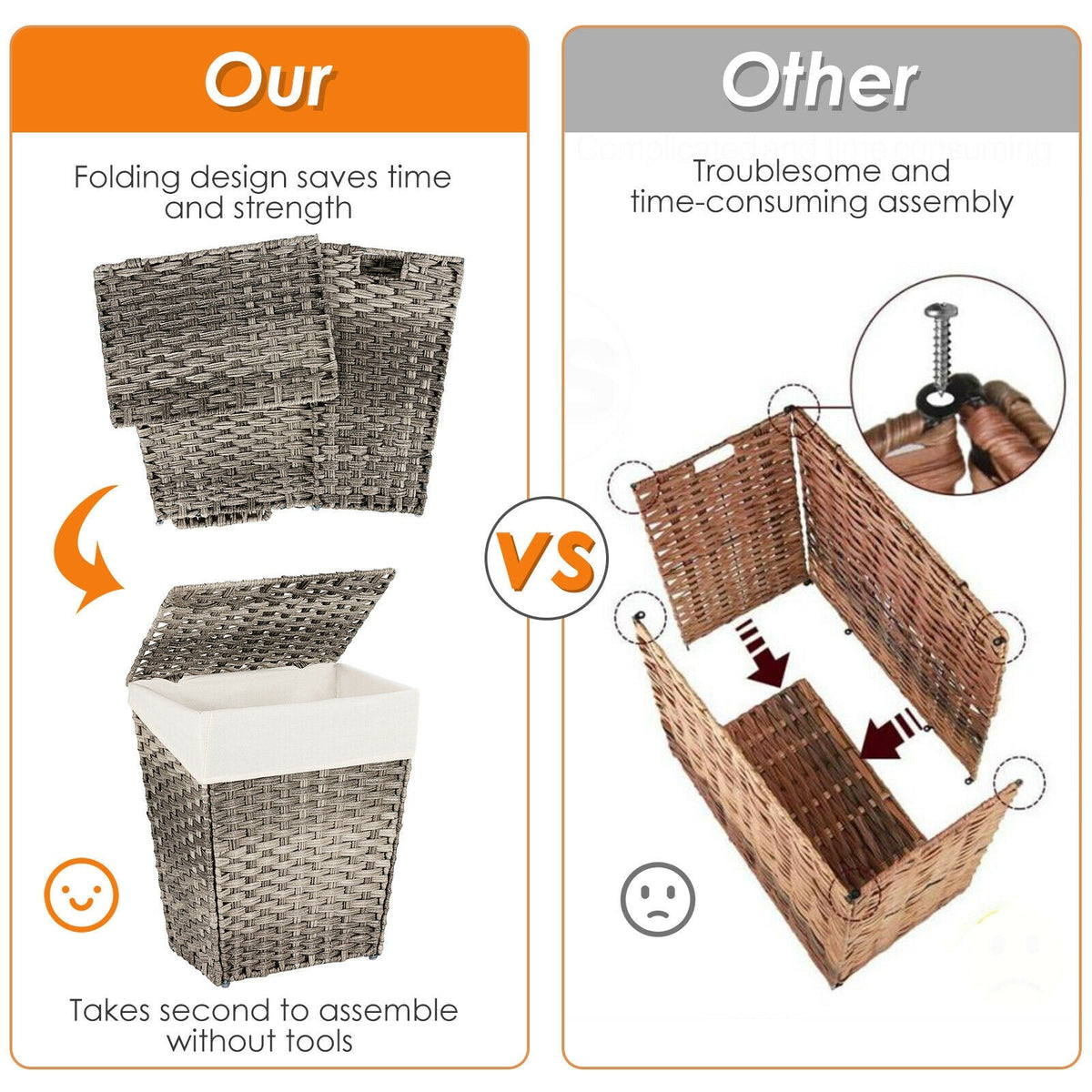 Foldable Handwoven Laundry Hamper with Removable Liner