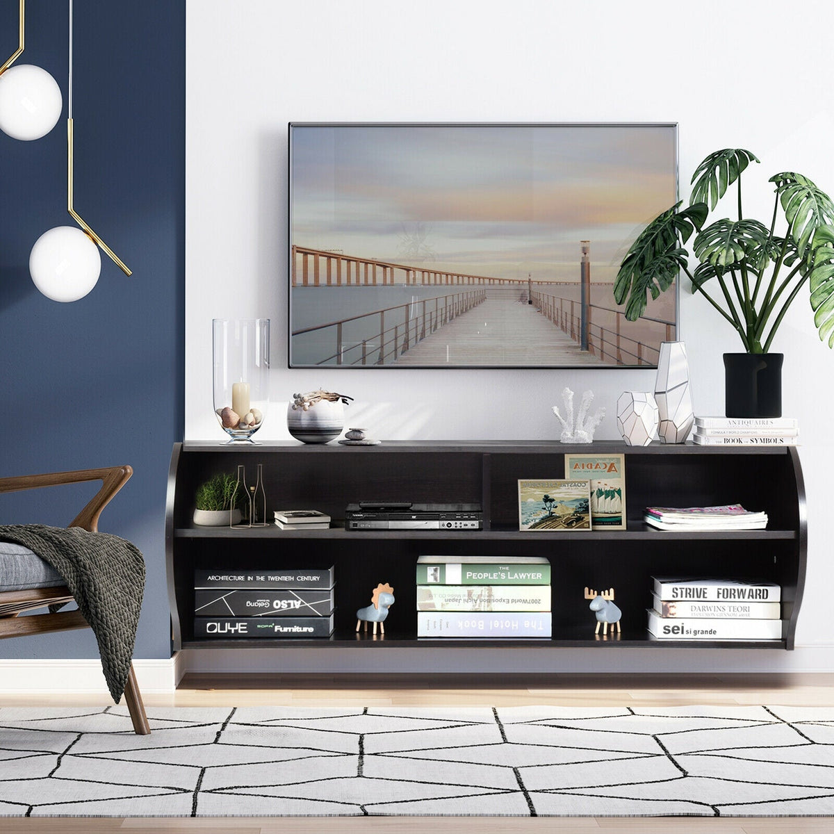 48.5 Inch 2 Tier Modern Wall Mounted Hanging Floating Shelf