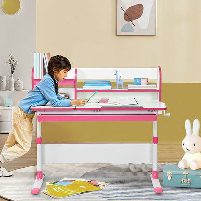 Adjustable Height Study Desk with Drawer and Tilted Desktop for School and Home