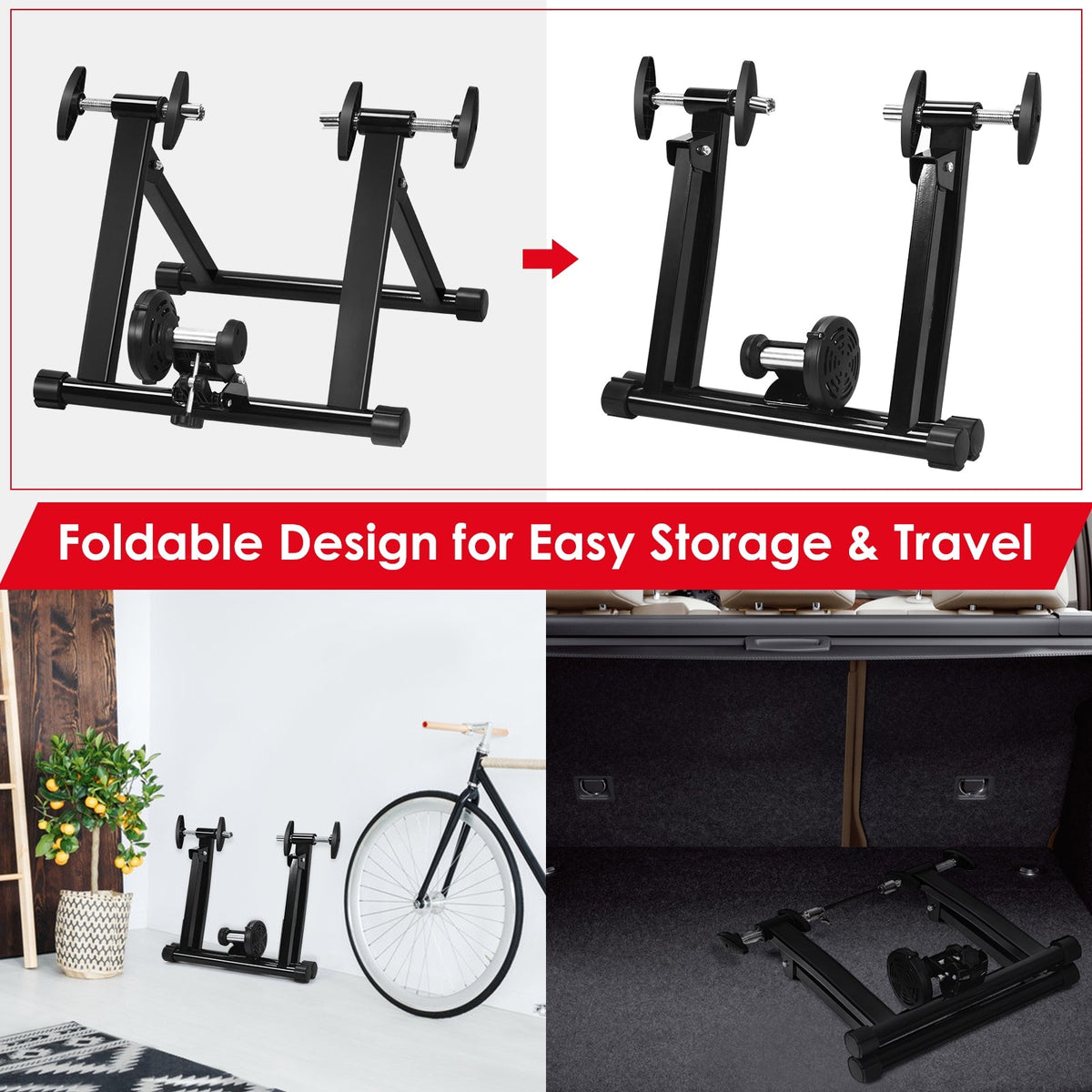 Folding Indoor Bike Trainer Stand for 26-28 Inch Wheels