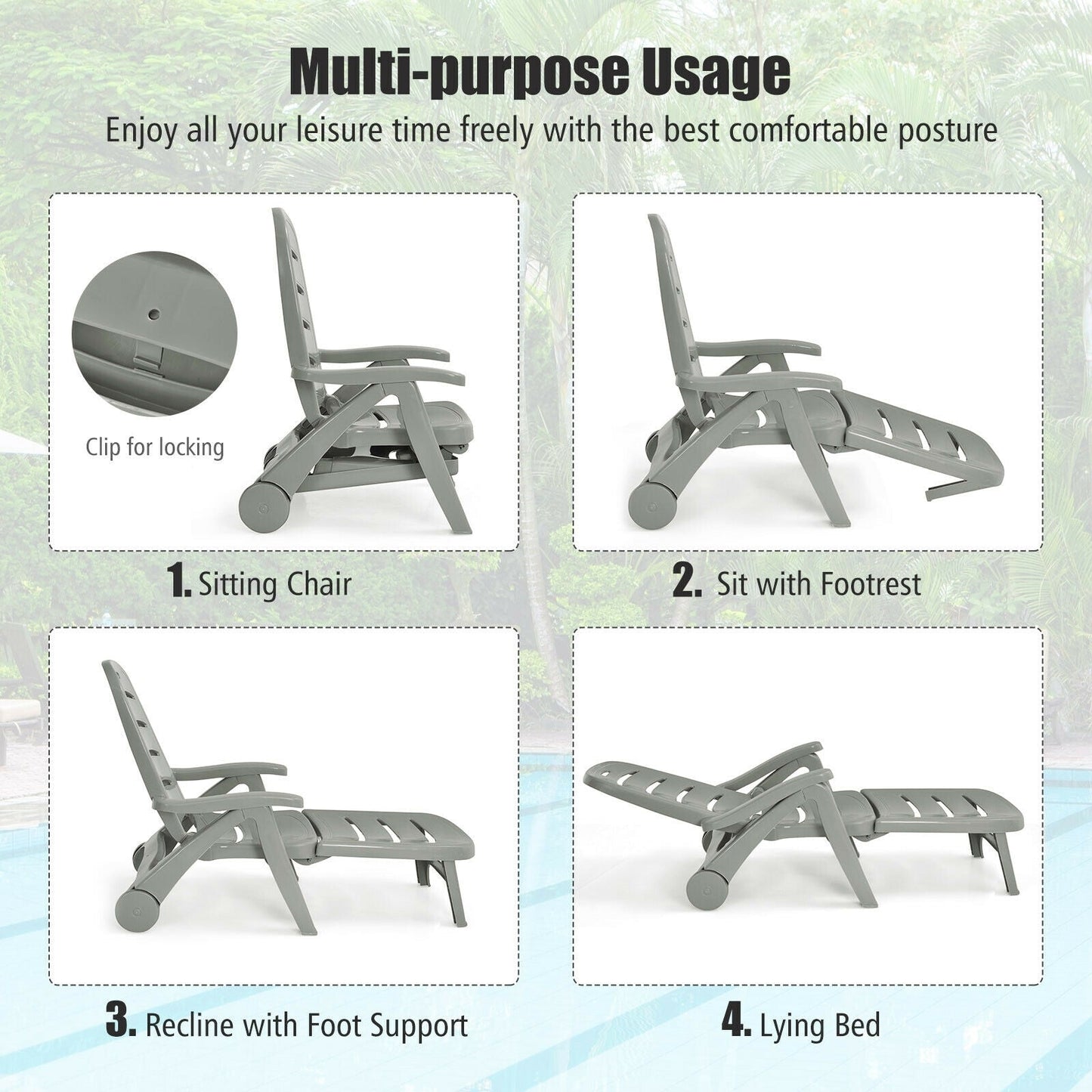 5 Position Adjustable Folding Lounger Chaise Chair