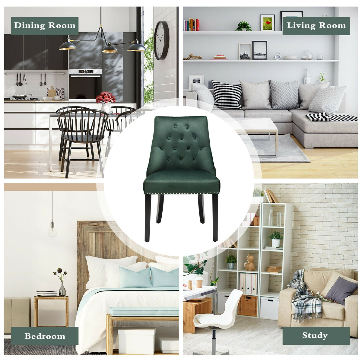Modern Upholstered Button-Tufted Dining Chair with Naild Trim