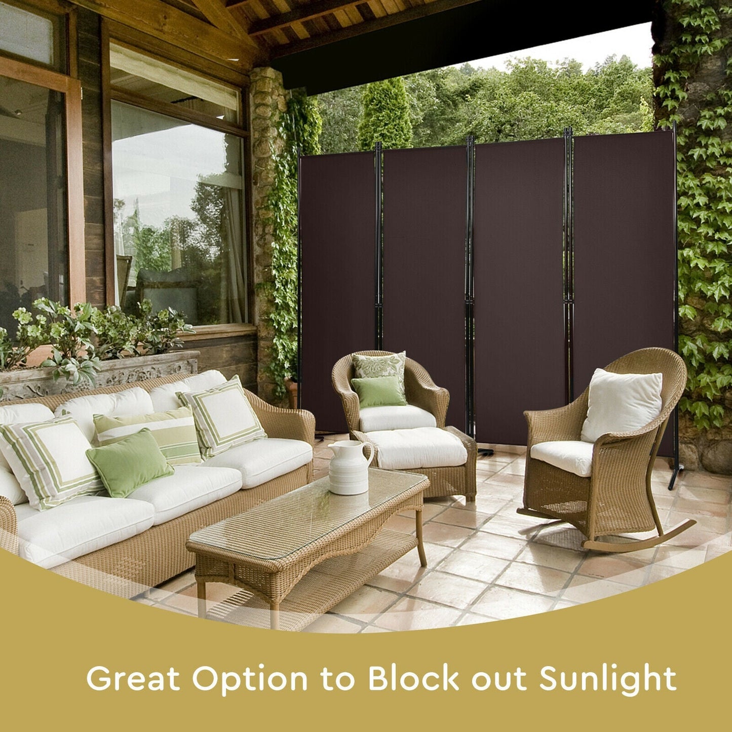 4-Panel Room Divider with Steel Frame
