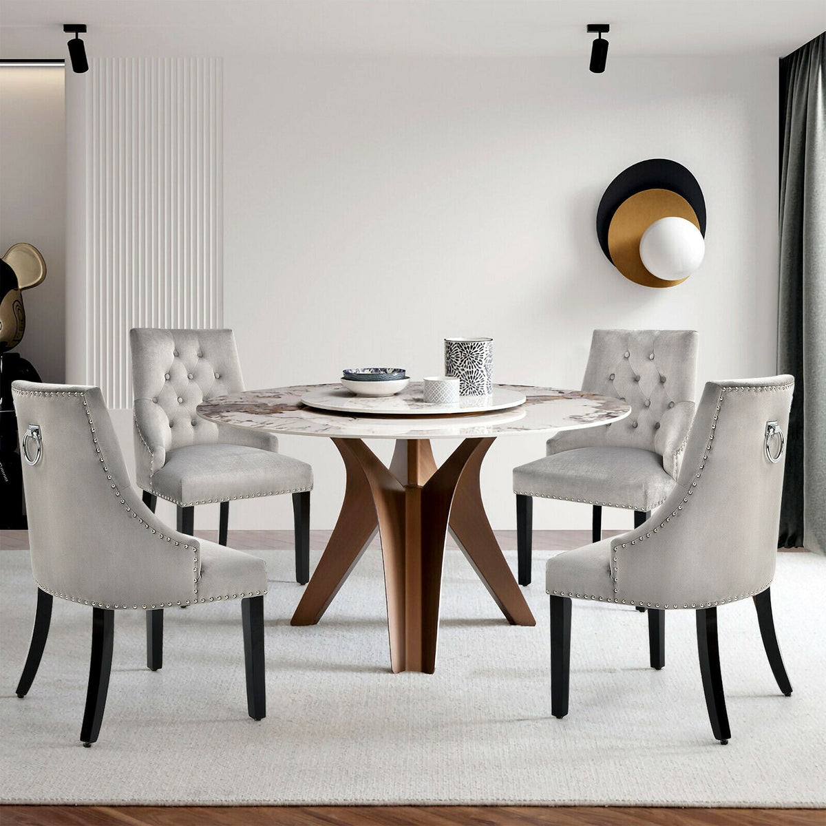 Modern Upholstered Button-Tufted Dining Chair with Naild Trim
