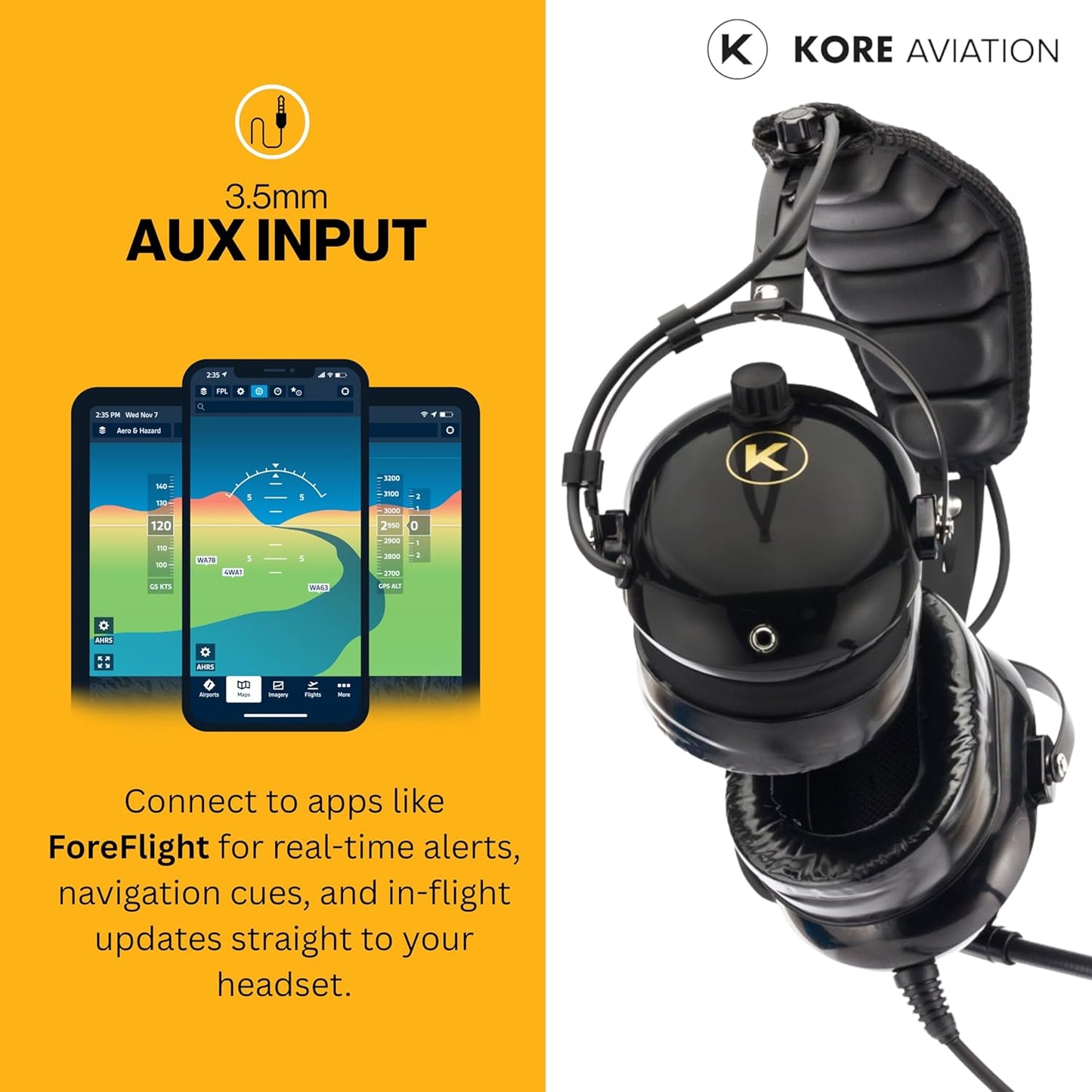 KORE H1 Helicopter Pilot Headset (Mono) with Headset Bag - U-174 Plugs