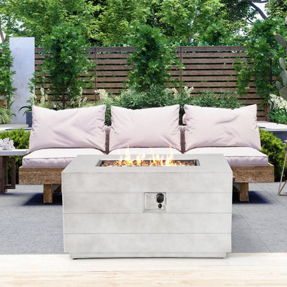 43 Inch Rectangular Concrete Propane Fire Pit Table with Lava Rocks and Cover 50 000 BTU-Gray