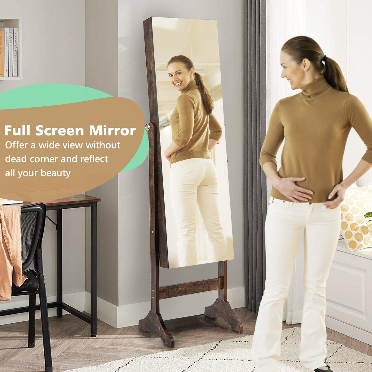 Standing Jewelry Cabinet with Full Length Mirror