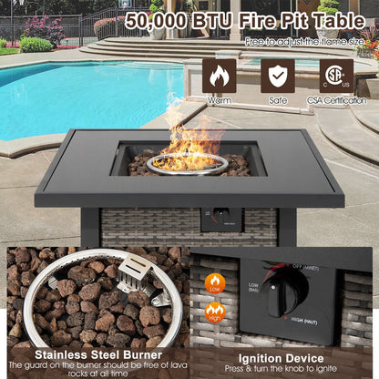 32 Inch Square Propane Fire Pit Table with Lava Rocks Cover