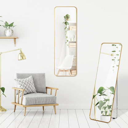 Full Length Wall Mounted Body Mirror with Free Standing Stand-Golden