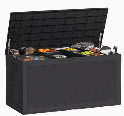 75 Gallon Heavy-Duty Outdoor Deck Box – Waterproof Patio Storage Box with Hinged Lid, Lockable & Easy Assembly