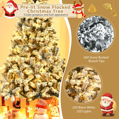Pre-Lit Premium Snow Flocked Hinged Artificial Christmas Tree