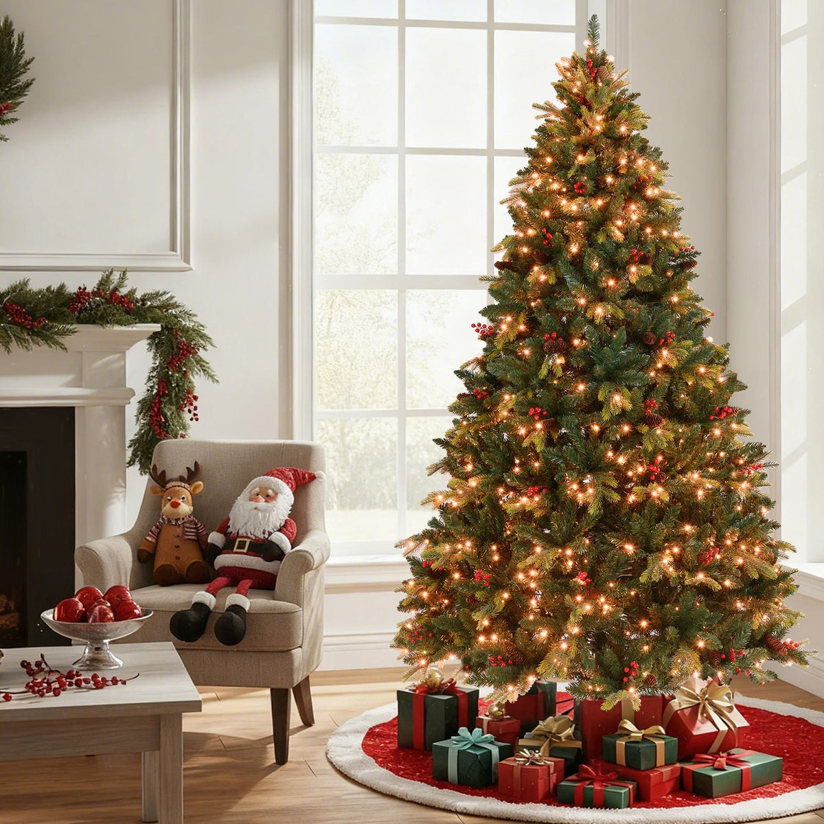 5/6/7/8 FT Artificial Christmas Tree with LED Lights and Remote APP Control