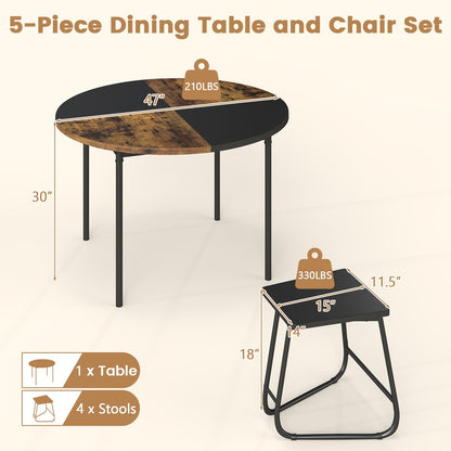 5-Piece Dining Set for 4 47 Inch Round Kitchen Table and 4 Stools-Brown