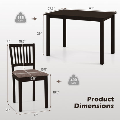 5-Piece Dining Table Set for 4 Rectangular Kitchen Table with 4 Upholstered Chairs