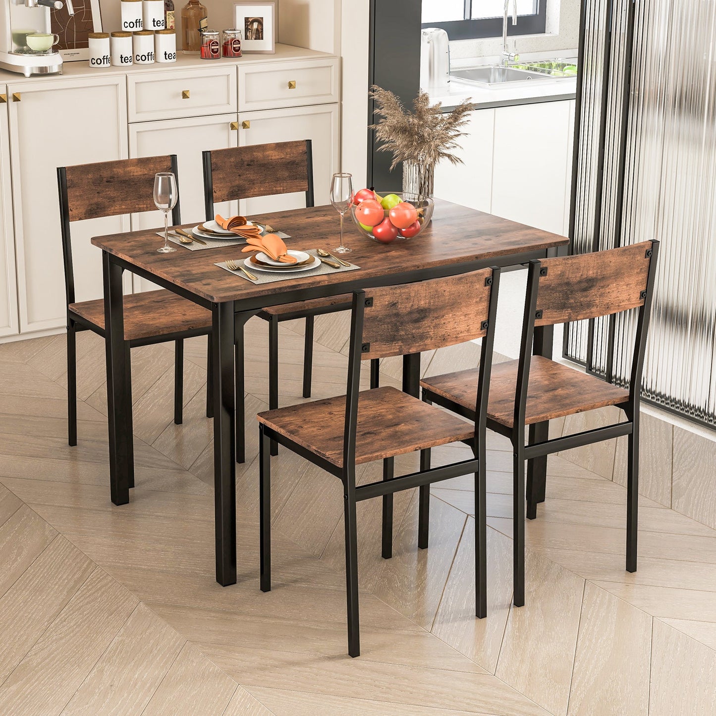 5 Piece Dining Table Set Industrial Style Kitchen Table and Chairs for 4