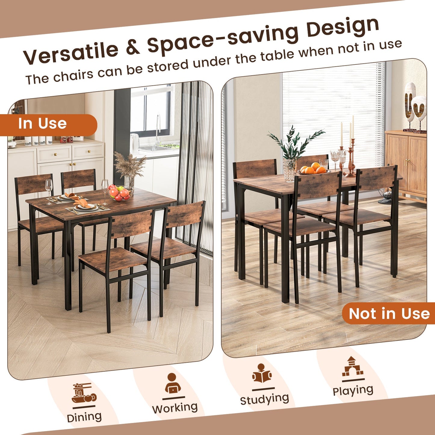 5 Piece Dining Table Set Industrial Style Kitchen Table and Chairs for 4