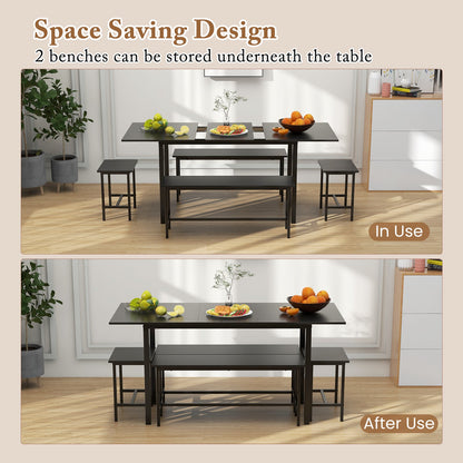 5 Piece Dining Table Set for 4-6 with 2 Benches & 2 Stools for Kitchen Dining Room