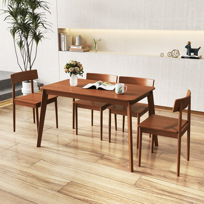 5 Piece Wood Dining Table Set with Rubber Wood Frame and 4 Chairs-Walnut