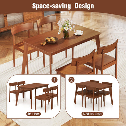 5 Piece Wood Dining Table Set with Rubber Wood Frame and 4 Chairs-Walnut