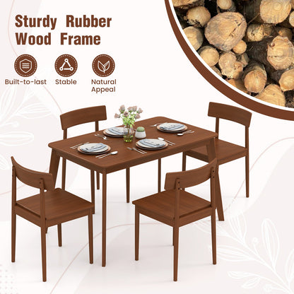 5 Piece Wood Dining Table Set with Rubber Wood Frame and 4 Chairs-Walnut
