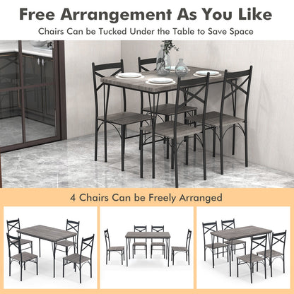 5 Pieces Dining Table Set with Metal Frame for Kitchen Dining Room-Gray