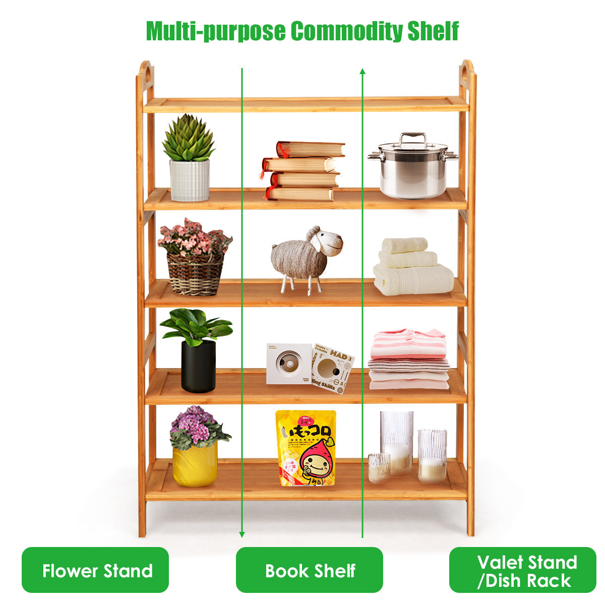 5-Tier Bamboo FreeStanding Shoe Rack-Natural