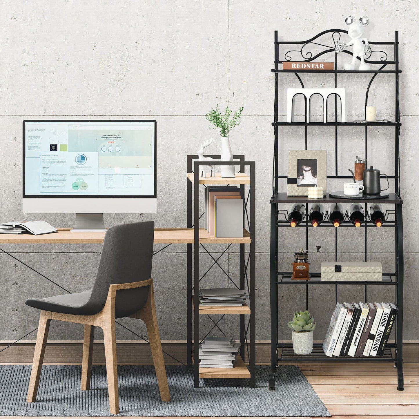 5-Tier Metal Kitchen Baker's Rack with 5 Wine Bottles Rack