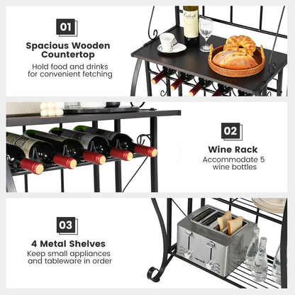 5-Tier Metal Kitchen Baker's Rack with 5 Wine Bottles Rack