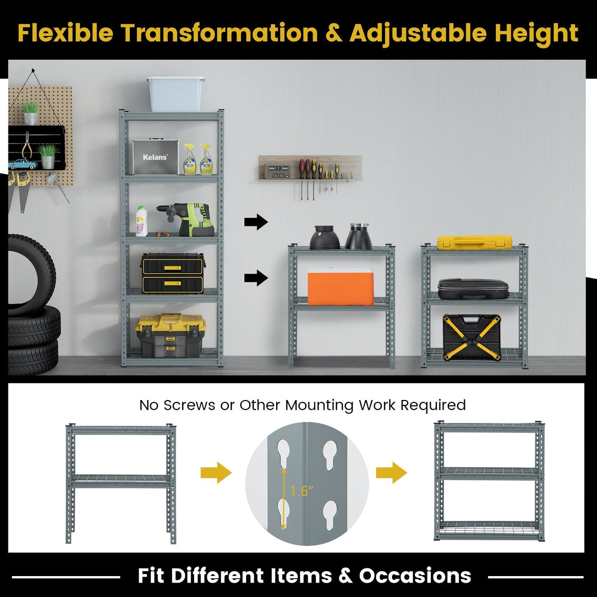 5-Tier Heavy Duty Wire Storage Racks with Anti-slip Foot Pad