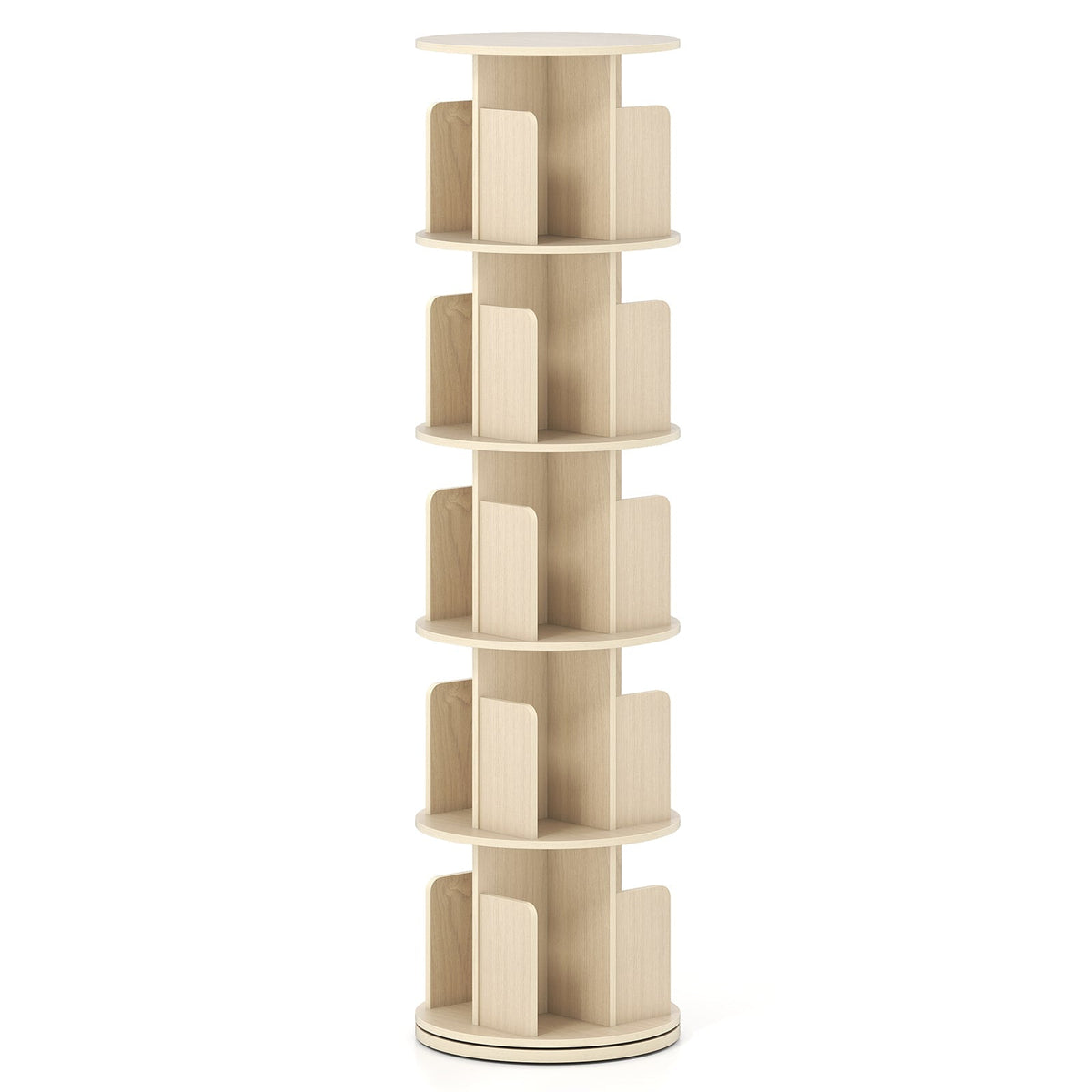 5-Tier Rotating Bookshelf 360¬∞ Display Rack with Dividers and Anti-falling Baffles