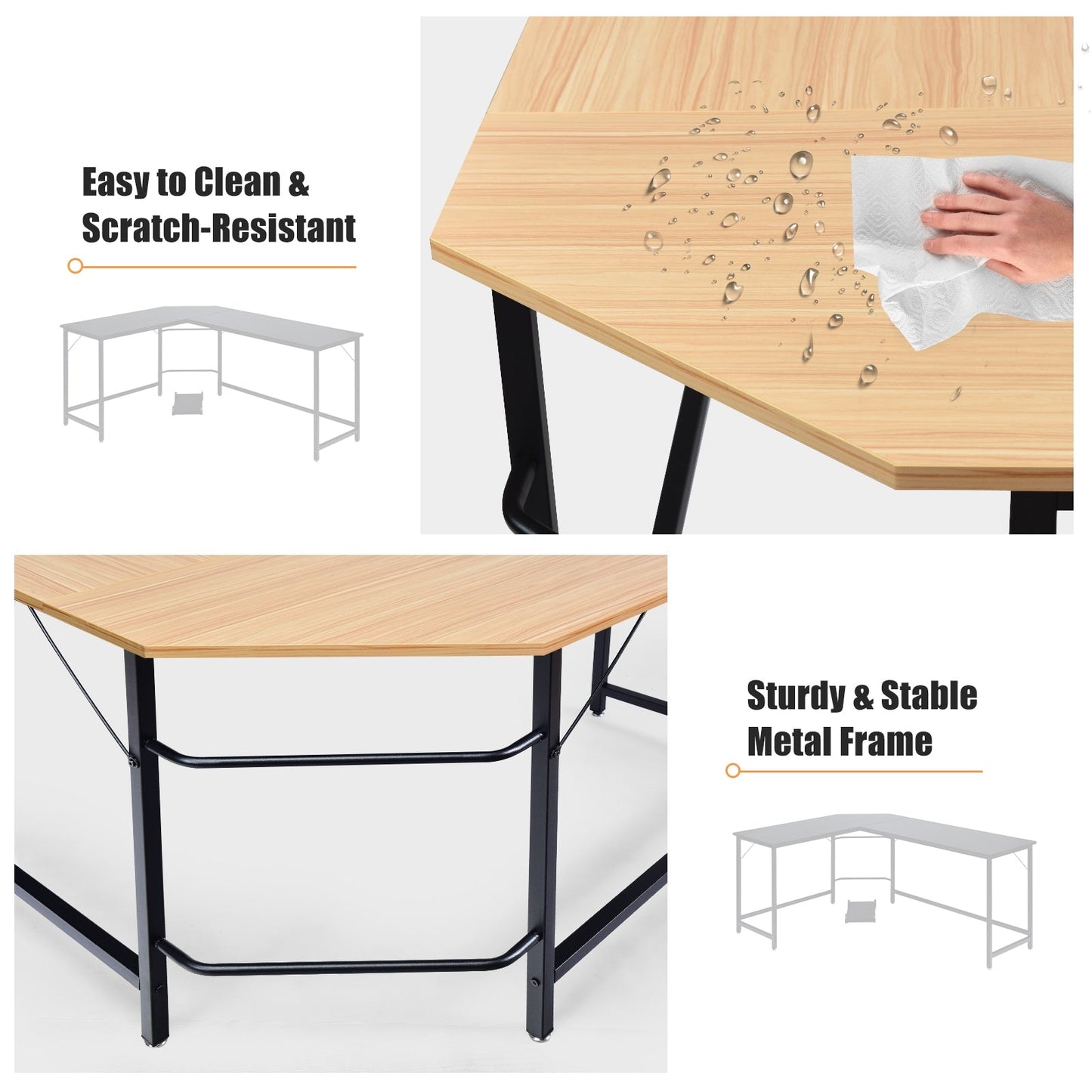 L Shaped Desk Corner Computer Desk PC Laptop Gaming Table Workstation