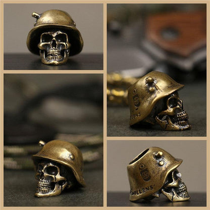 Solid Brass Skull Paratrooper Warrior Motorcycle Keychain