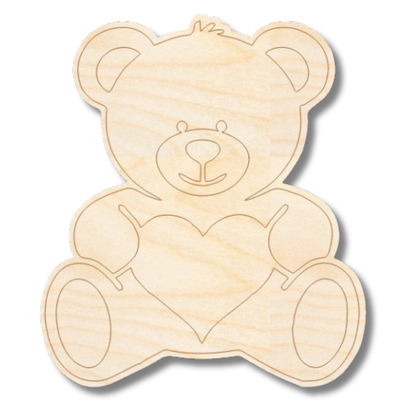 Unfinished Wood Etched Heart Bear Shape | Paint By Line Crafts | up to 30" DIY